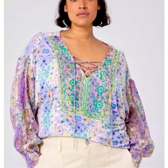 Anthropologie Colorful Floral Embroidered Tunic Boho Top - Picture 4 of 9